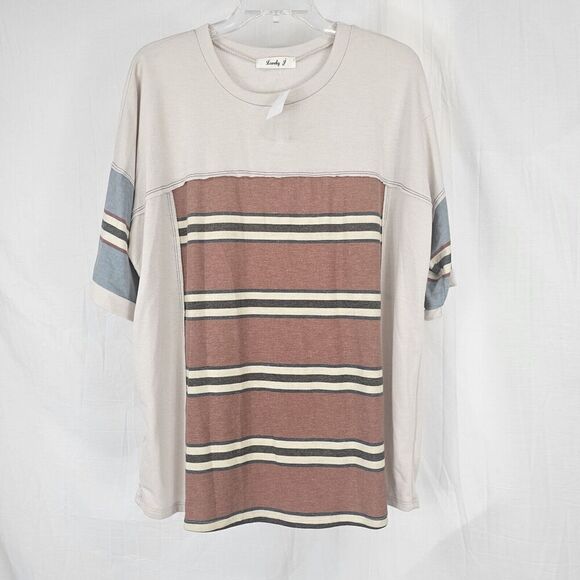 Lovely J Vintage Striped Tee Nwt Women's Size Large Boutique - Picture 1 of 7